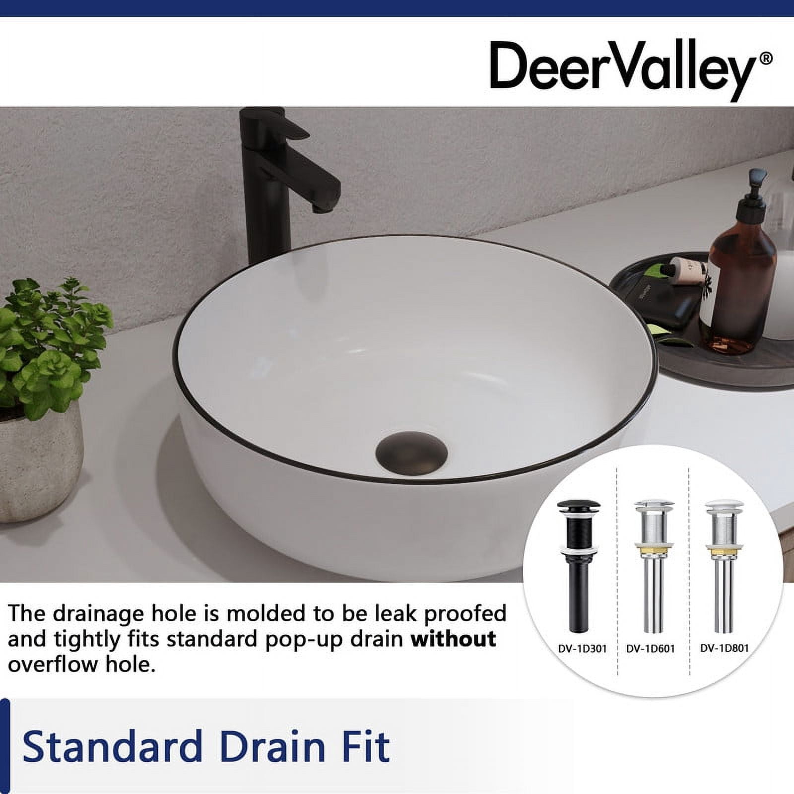 DeerValley DV-1V0030 Symmetry 16'' White Ceramic Circular Vessel Bathroom Sink