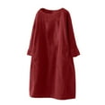 thumbnail image 1 of Prolriy Robe à Manches Longues pour Femmes Vintage Poches Velours Côtelé Couleur Unie Manches Longues Robe Décontractée Ample Robes Femmes Vin G, 1 of 5