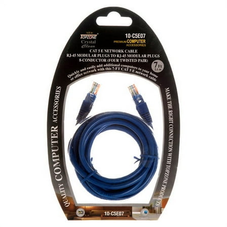 7Ft 24AWG Cat5e RJ-45 Ethernet Bare Copper Network Cable