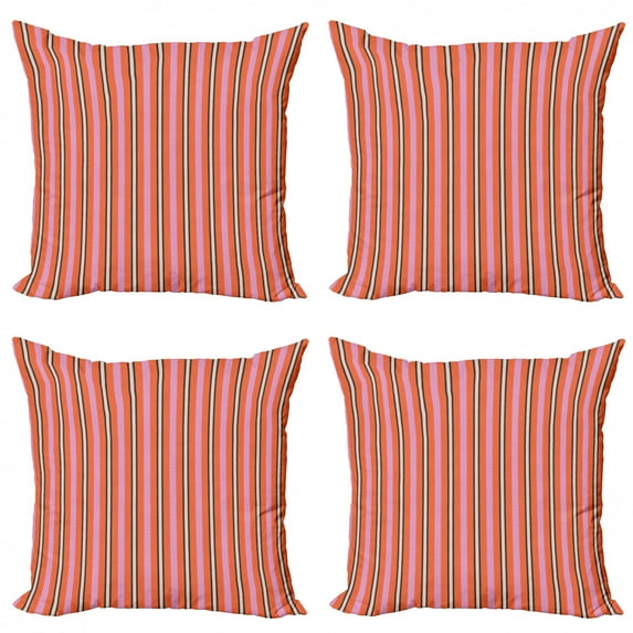Ambesonne Geometric Throw Pillow Cover 4 Pack, Rhythmic Stripes Pattern, 24", Pale Salmon Pink