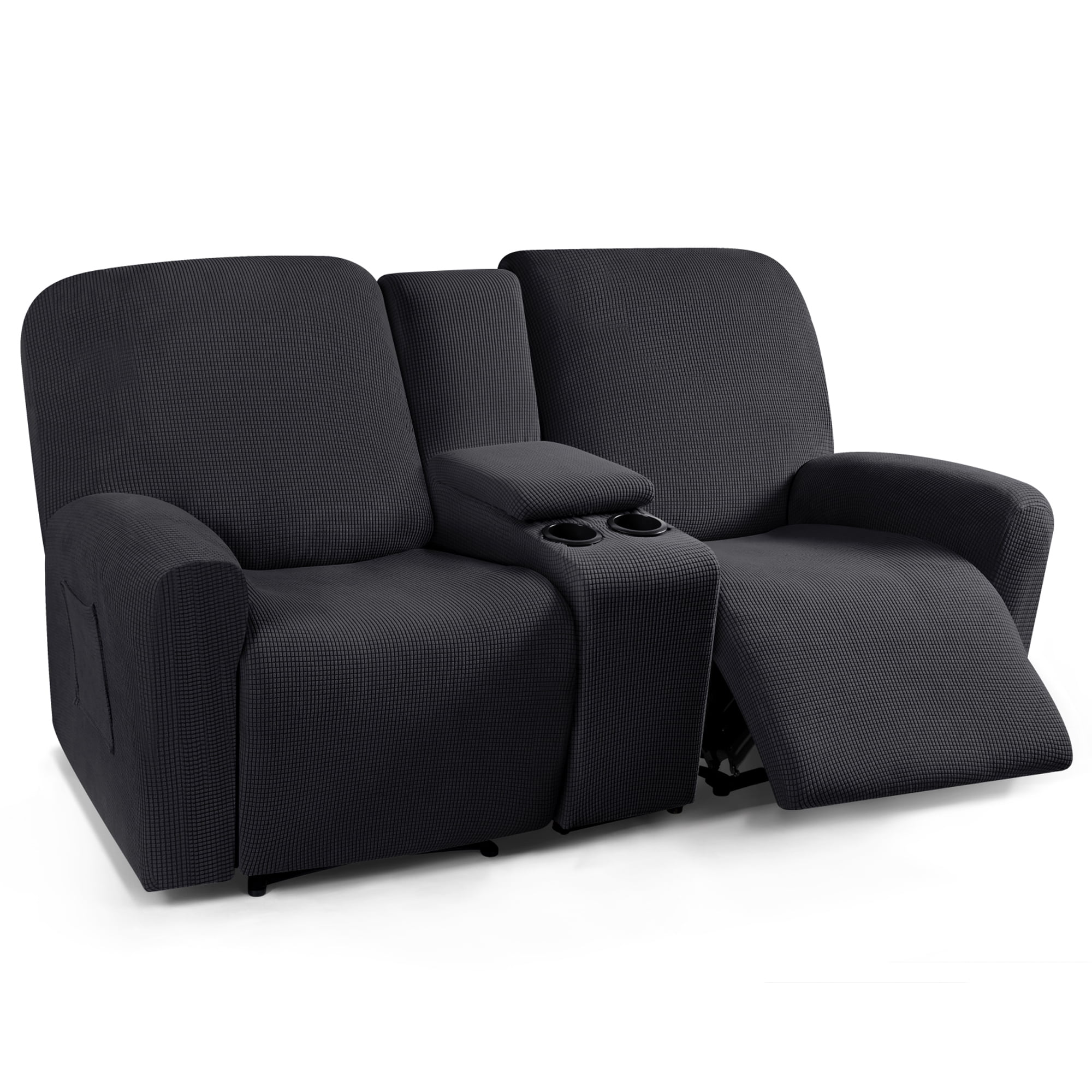 TAOCOCO Stretch Loveseat Slipcover with Middle Console, 4-Pieces Reclining Sofa Cover for 2 Seat Couch Recliner Sofa Slipocvers Furniture Protector, Black