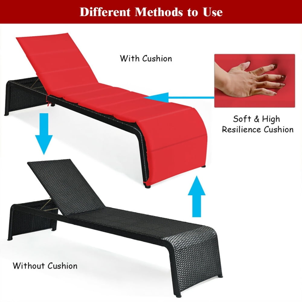 Aimee Lii Patio Rattan Lounge Chair Back Adjustable Chaise Recliner with Cushioned, Patio Loungers, Red Aimee Lii Patio Rattan Lounge Chair Back Adjustable Chaise Recliner with Cushioned, Patio Loungers, Red