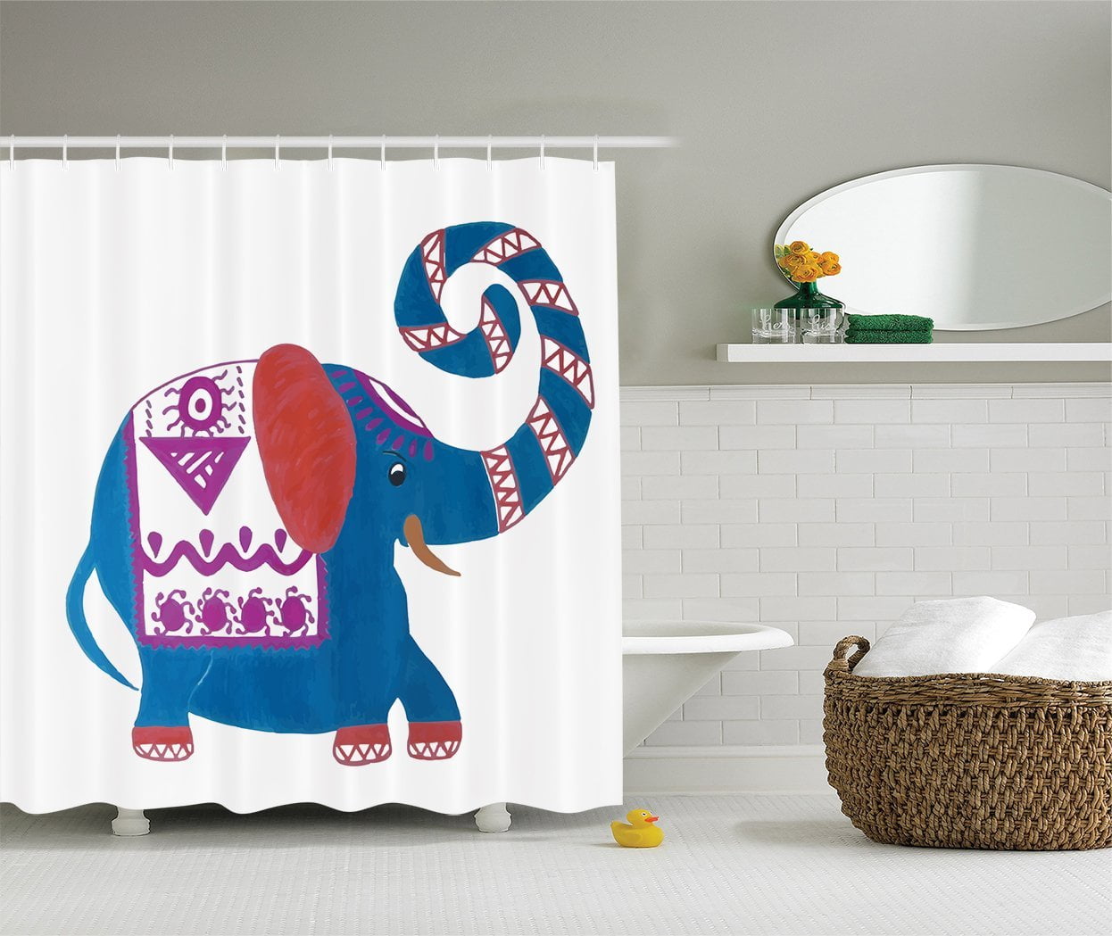 Funny Animal Decor Shower Curtain Set By , Cartoon Elephant Nose ...