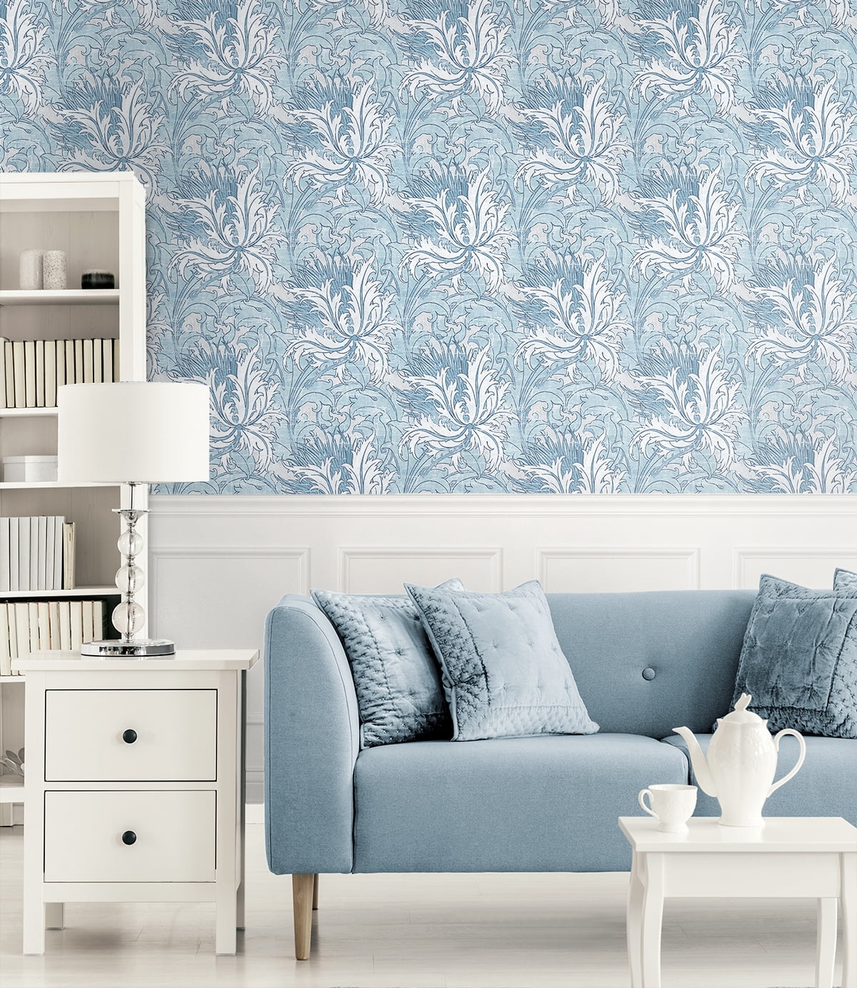 NextWall Blue Waterfall Floral Folly Peel and Stick Wallpaper