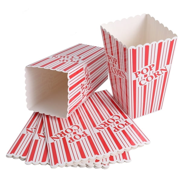 KAKOWELY 6 cajas de papel para palomitas de maíz con diseño de rayas de talla grande para fiestas, color rojo