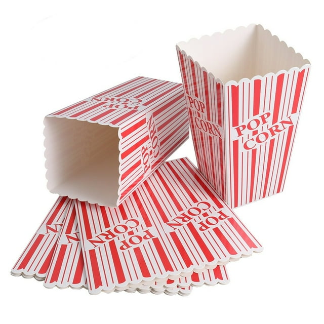 MasteelfCA 6PCS Plus Size Stripes Popcorn Treat Boxes Paper Popcorn Boxes for Party - Red