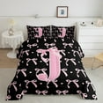 thumbnail image 2 of jejeloiu Initial Letter J Bedding Comforter Set,Kawaii Bowknot Twin Comforter Sets,Pink Black Bedding Set For Girls,Breathable Bedroom Decoration Reversible,3-Piece, 2 of 8