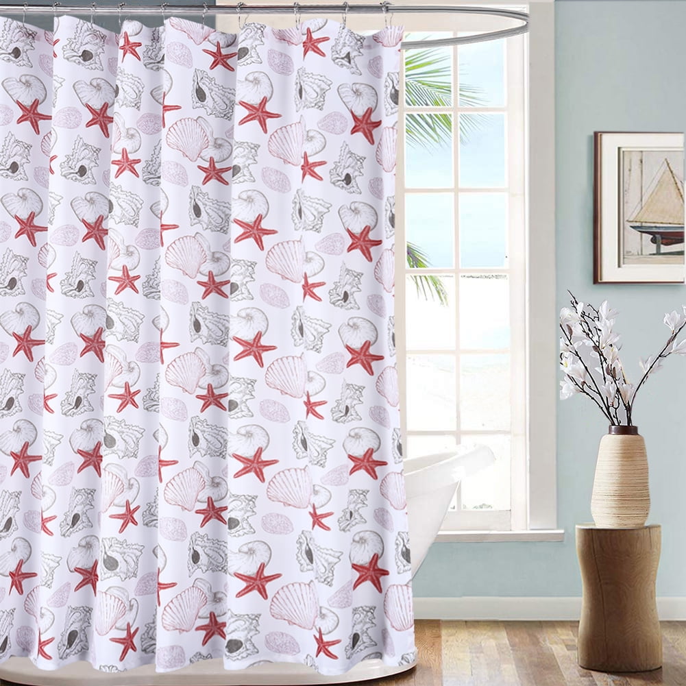 Seashell Beach Shower Curtain Starfish Conch Waterproof Fabric Set 72 inch 