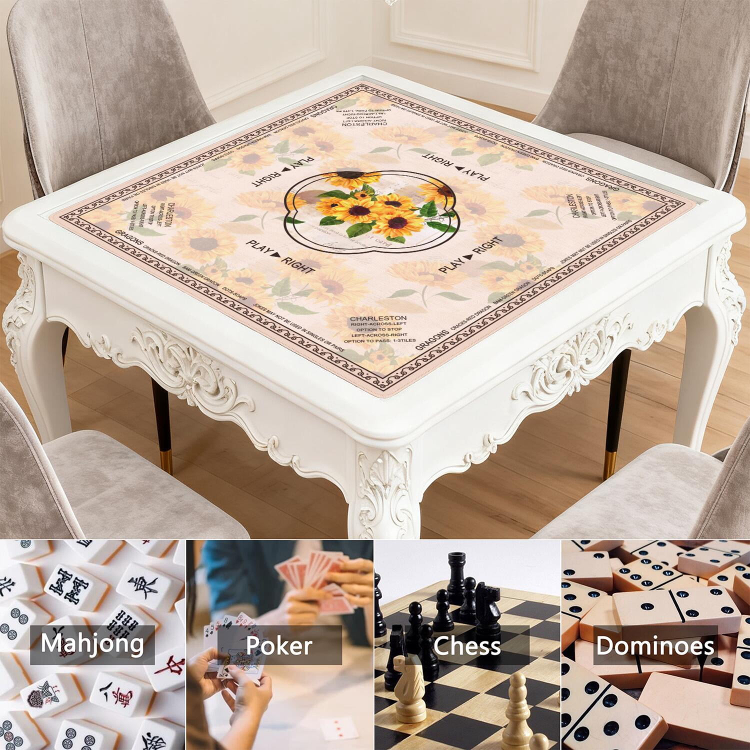 Orange Mahjong Mat with Rules, 31.5*31.5in Anti Slip American Mahjong Mat for Table, Noise Reduction, Neoprene Mah jongg Mats with Carrying Bag & 3 Dices, Mahjong Supplies Gift, Board Tile Games Mats