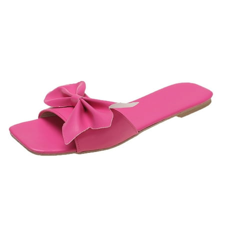 

Youmylove Solid Color Flat Slippers Colorful Fashion Large Size Bottom Beach Bowknot Women Slippers Comfort Cozy Leisure Daily Walking