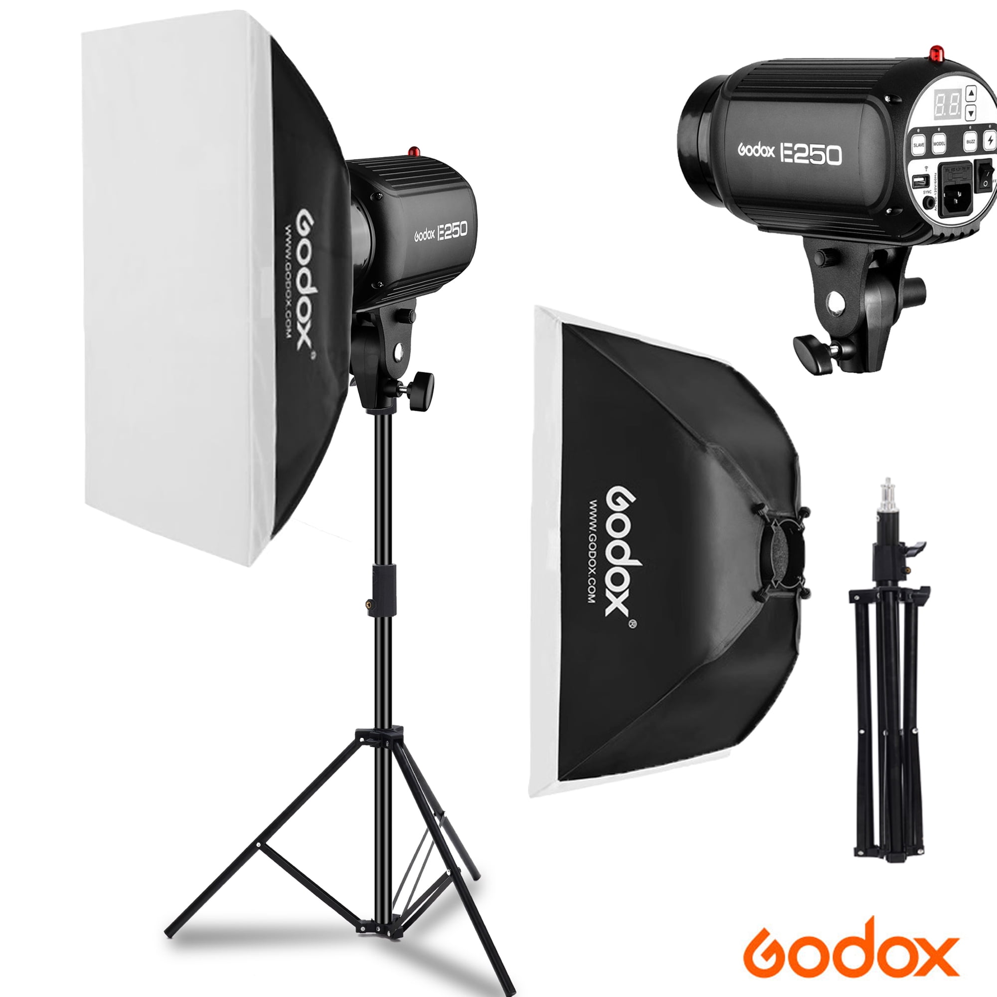 Godox Professional Studio Strobe Lights Kit,250W 5600K Monolights Studio Flash Lighting with 50*70 cm Softbox,2m Light Stands for Portrait, Still Life Photography