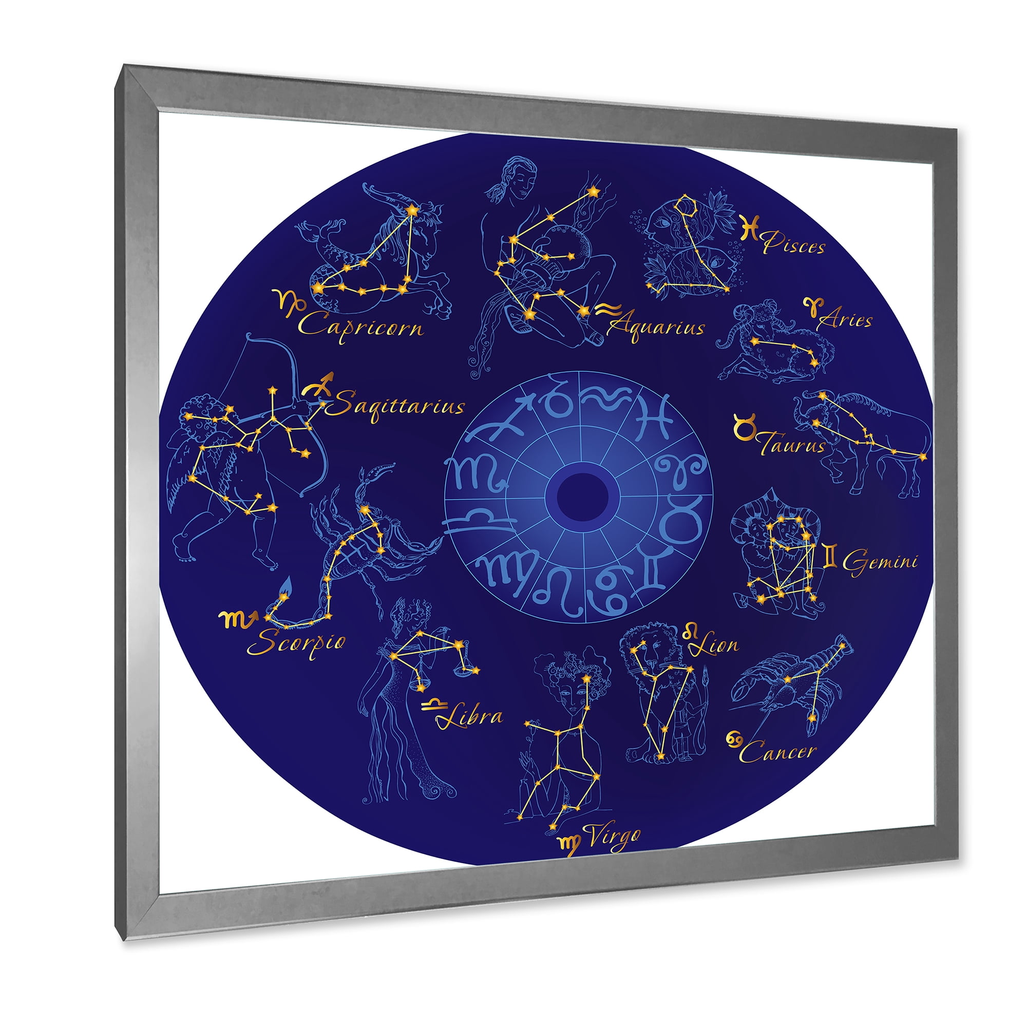 Designart 'Zodiac Signs and Zodiac With Constellations' Modern Framed Art Print