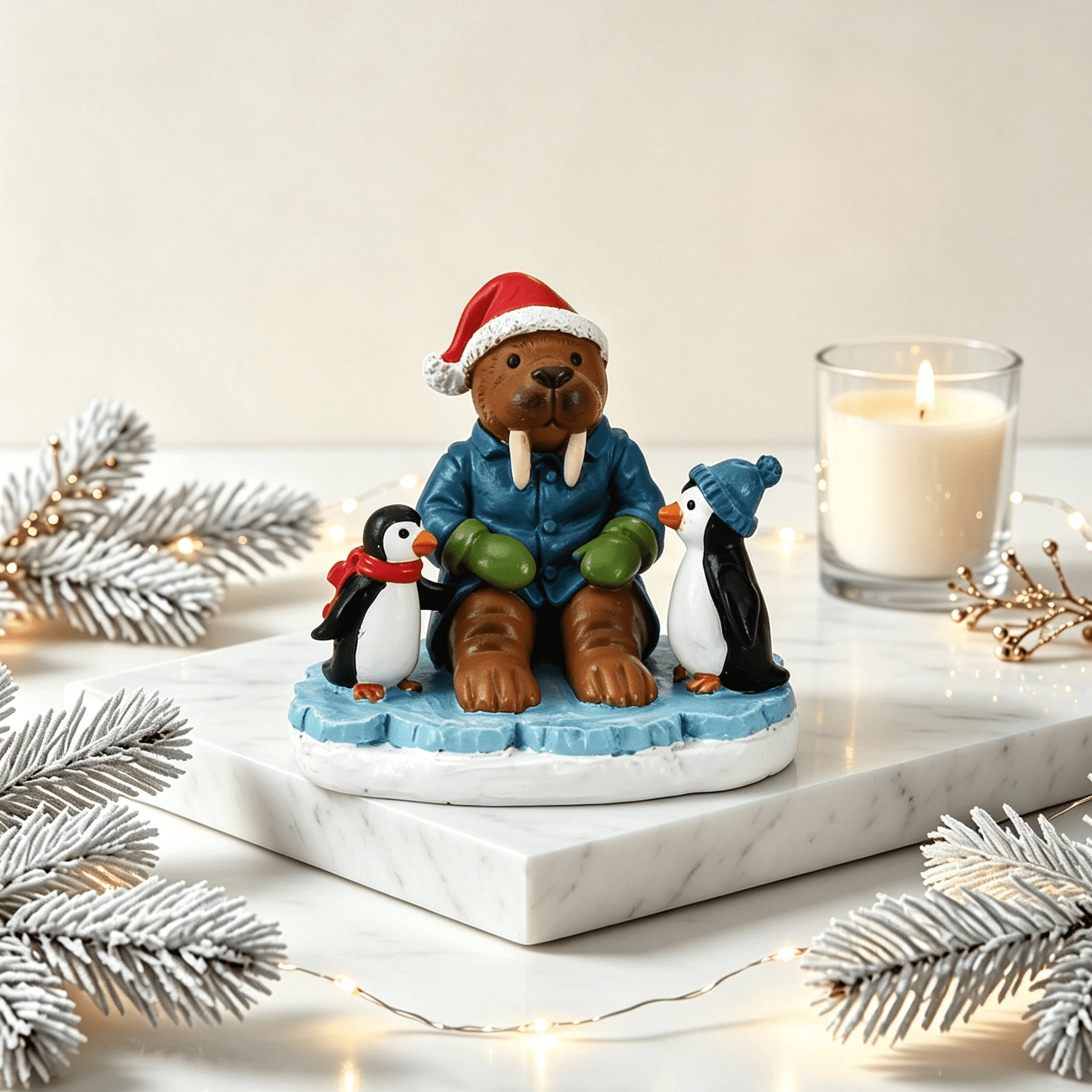 Waddle and Tusk Christmas Village Decorative Figurine, Multicolor, 3", by Holiday Time