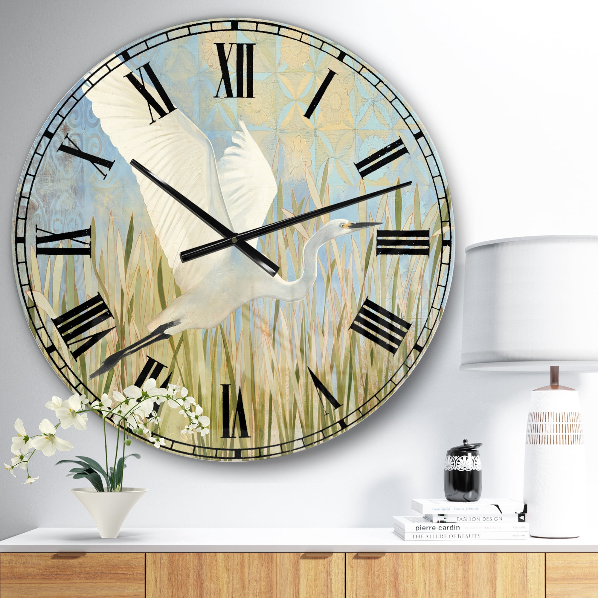 Designart 'Snowy Egret in Flight vII' Farmhouse wall clock