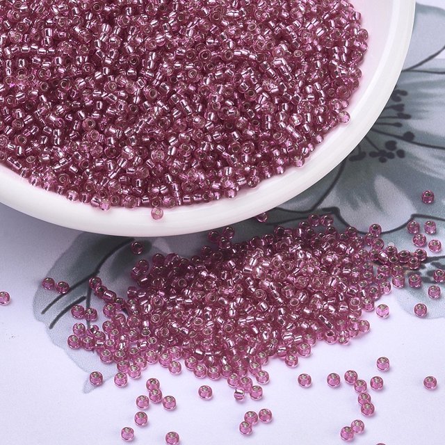 MIYUKI Round Rocailles Beads Japanese Seed Beads 11/0 (RR1338) Dyed Silverlined Rose 2x1.3mm Hole: 0.8mm about 1111pcs/10g