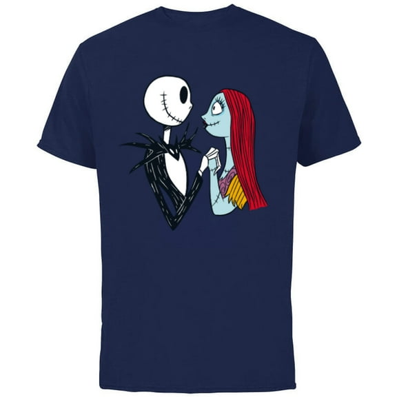 Disney The Nightmare Before Christmas Jack and Sally - Short Sleeve Cotton T-Shirt for Adults -Customized-Navy