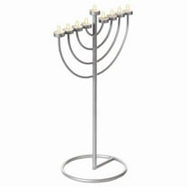 Quickway Imports Silver 9 Branch Thin Pipe Hanukkah Menorah, Metal-Aluminum Small