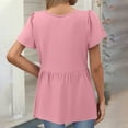 thumbnail image 2 of TQWQT Summer Tops for Women Short Sleeve Peplum Vneck Tunic Top Puff Sleeve Loose Tshirts Solid Color Tees Blouses Beach Vacation Clothes Pink XL, 2 of 5
