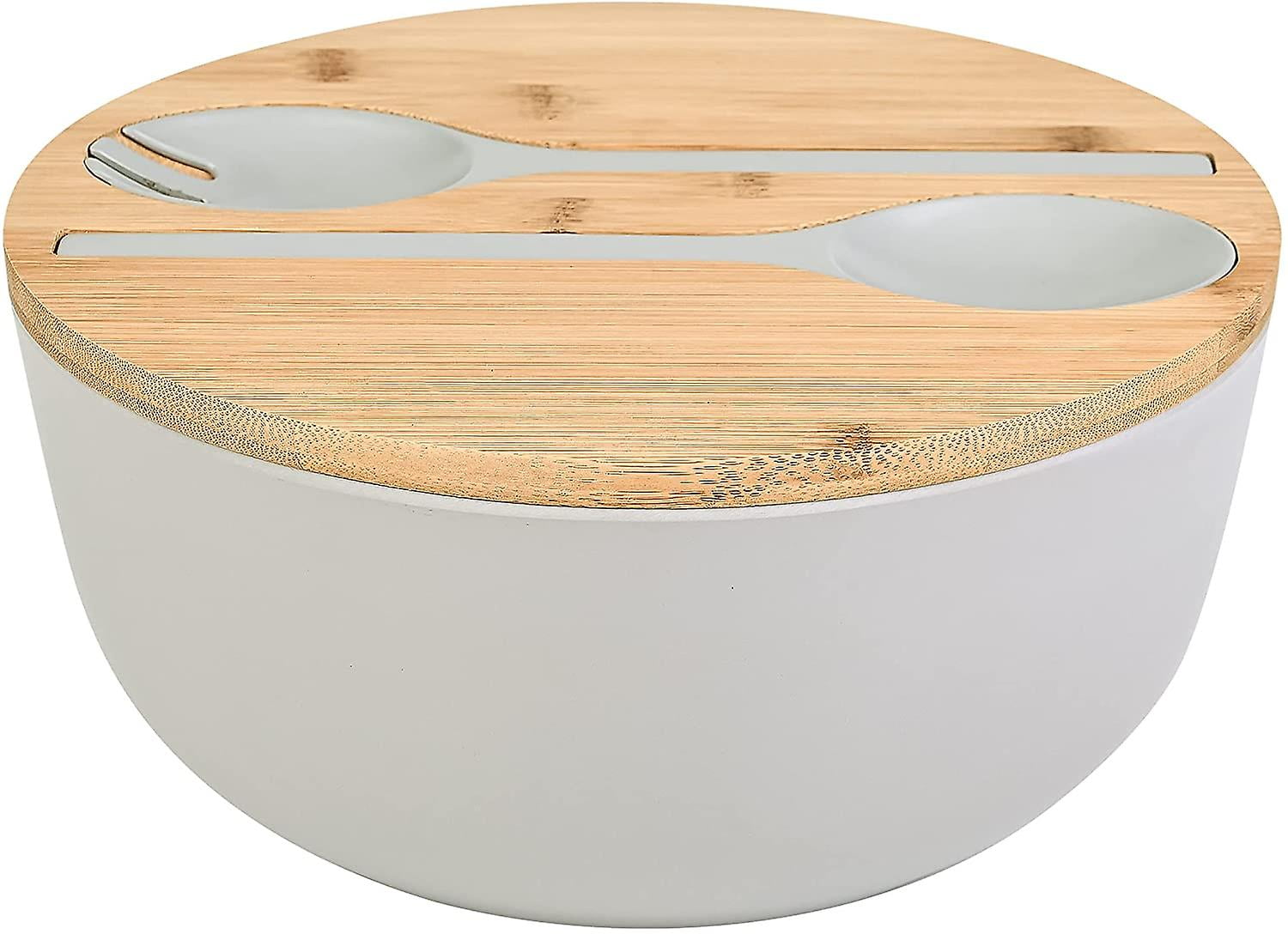Bamboo Fiber Salad Bowl With Servers Setlarge 9.8 Inches Mixing Bowls