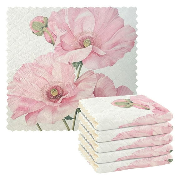 6 Pieces of Kitchen Towels 11x11Inch Kitchen Dish Cloths Kitchen Dish Towels Reuseable Cleaning Cloths Pink Large Flowers