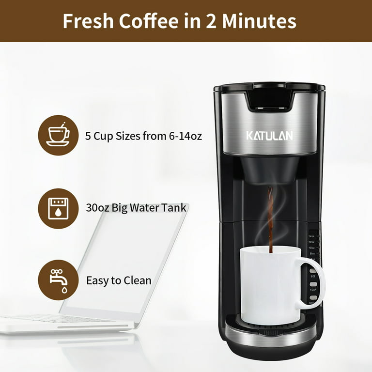  Teglu Single Serve Coffee Maker for K Cup Pod & Ground Coffee 2  in 1, K Cup Coffee Machine 14 oz Brew Size, Mini Single Cup Coffee Pod Fast  Brew, Reusable
