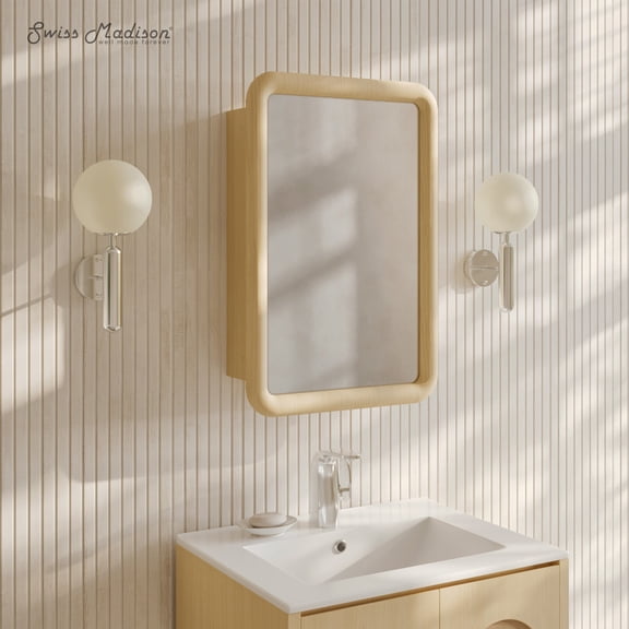 Plaisir 18 x 27 Recessed/Wall Mount Medicine Cabinet with Mirror in Natural Oak