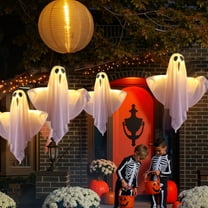 6 Pack Halloween Ghost Lights - Floating LED Pendant Decor with Spooky Glow, Solar Powered Outdoor Decorations for Porch, Patio & Yard (Batteries Included)