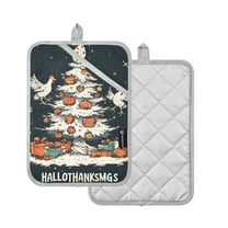 Yayeee Pot Holders Kitchen Heat Resistant with Pocket 7"x9.8" Cotton Oven Cooking Hot Pads, White Halloween Christmas Trees