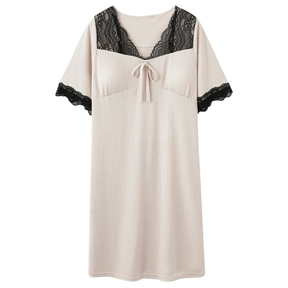 TFEOQRY Ladies' Plus Size Short Sleepshirts Solid Color Home Clothes with Chest Pads Short Sleeved Nightgown