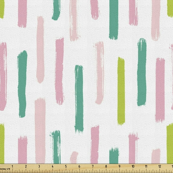 Abstract Fabric by the Yard, Vertical Colorful Scratchy Rough Brush Strokes Pastel, Upholstery Fabric for Dining Chairs Home Decor Accents, Pale Pink Jade Green by Ambesonne