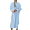 thumbnail image 1 of PEZHADA Ensemble de Robe Musulmane pour Homme Robe Arabe Mi-Longue Motif Broderie Manches Longues Col Montant Fermeture Éclair Robe Décontractée Bleu Pâle, 1 of 5
