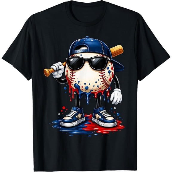 Baseball Drip for Boys Ice Cream Drip Baseball Sport Lover T-Shirt, T-Shirt for Kids Youth, 180gsm, 100% Cotton