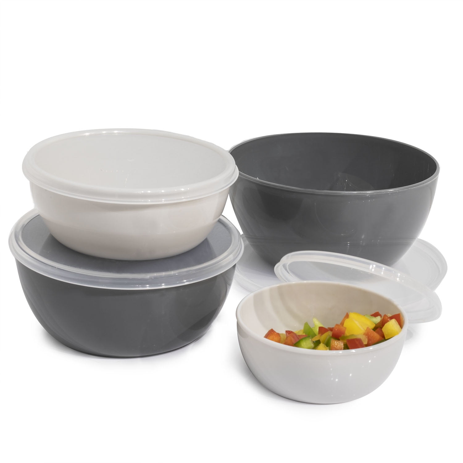 Cook with Color Plastic Prep Bowls with Lids 4 Bowls and 4 Lids (Ombre Gray)