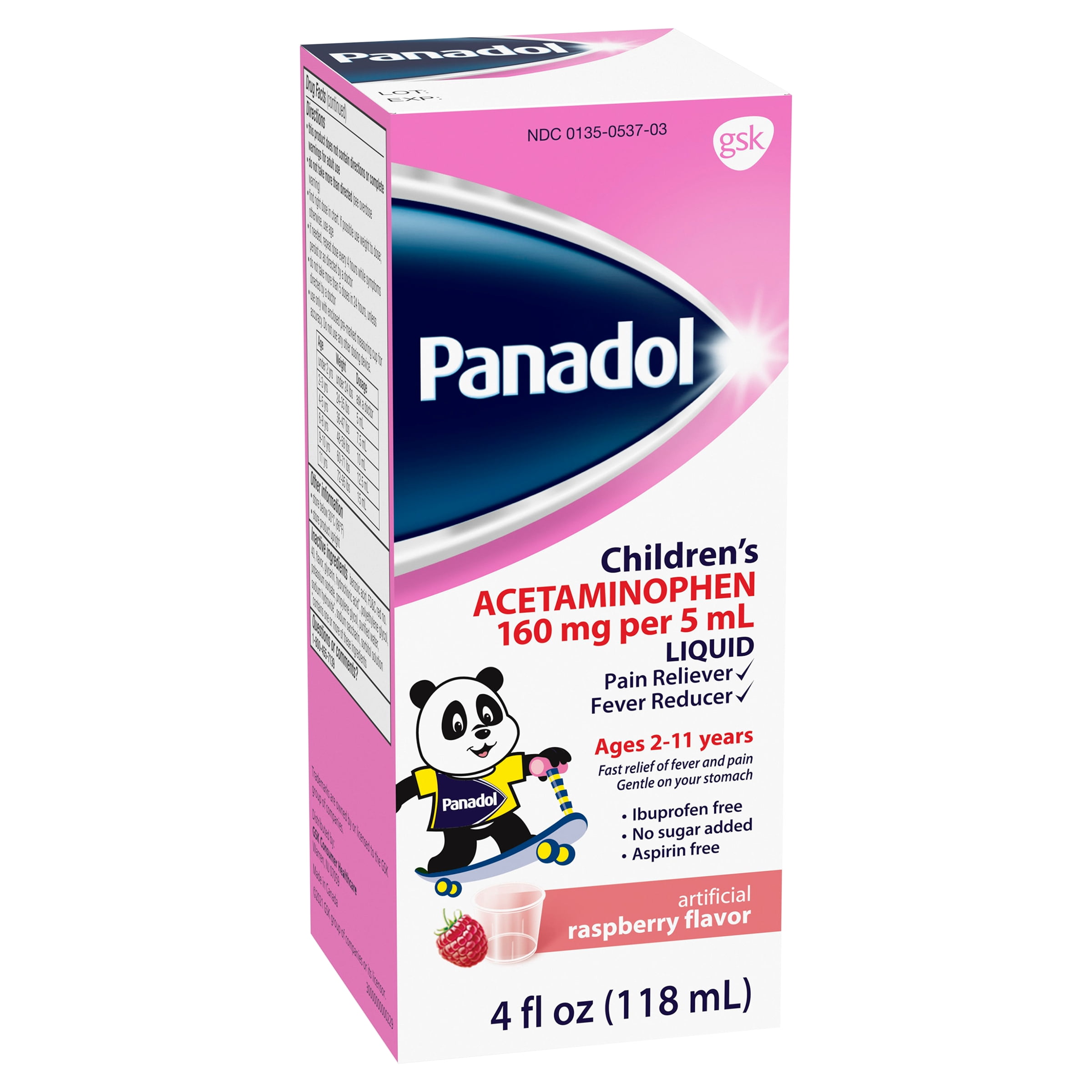 Panadol Children's Pain Reliever and Fever Reducer, Liquid Acetaminophen, Raspberry - 4 Fl Oz