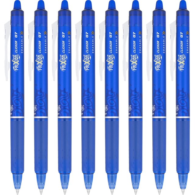 shiyou- , Stylos Gel Effaçables FriXion Clicker, Pointe Fine 0,7 mm, Lot de 8, Bleu