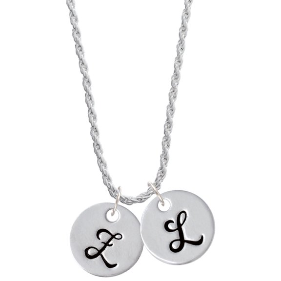 Delight Jewelry Silvertone Large Script Letter - Z - 3/4'' Disc - Silvertone Script Initial Disc - L - Charm Necklace, 20" 3"