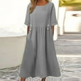 thumbnail image 2 of CFLVAEK Cotton Linen Summer Dresses for Women with Pockets Plus Size Half Sleeve Crewneck T Shirt Dress Loose Flowy Midi Dress Solid Color Vacation Beach Dress Gray XXXL, 2 of 7
