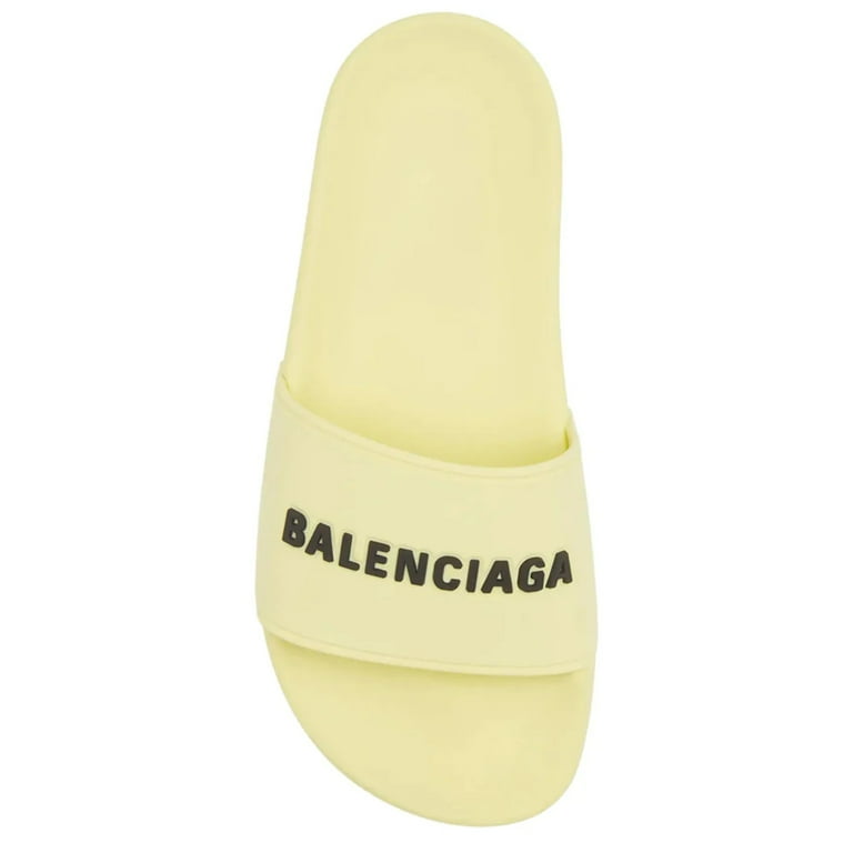 Balenciaga Women's Logo Rubber Pool Slide Sandals in Yellow Balenciaga Women's Logo Rubber Pool Slide Sandals in Yellow