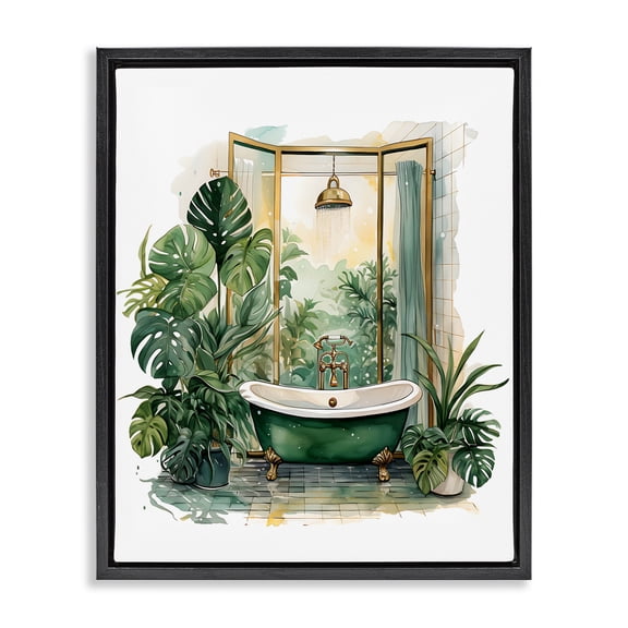 Bathtub in Tropical Oasis Black Framed Floater Canvas Wall Art, design by Lettered and Lined