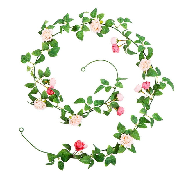 Guirnalda de flores artificiales para colgar en la pared, planta con hojas verdes, decoración para bodas Rosa