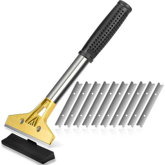 Razor Blade Scraper, 4 inch Scraper Tool with 10PCS Extra Metal Blades, Large Cleaning Razor Scraper, Floor Scraper, Glass Stove top Scraper, Window Scraper for Paint, Gum, Glue Remover