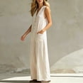 thumbnail image 6 of Guluxicc Womens Linen Jumpsuit Sleeveless Casual Wide Legs Rompers Baggy Button Down V Neck Summer Overalls with Pockets, 6 of 7