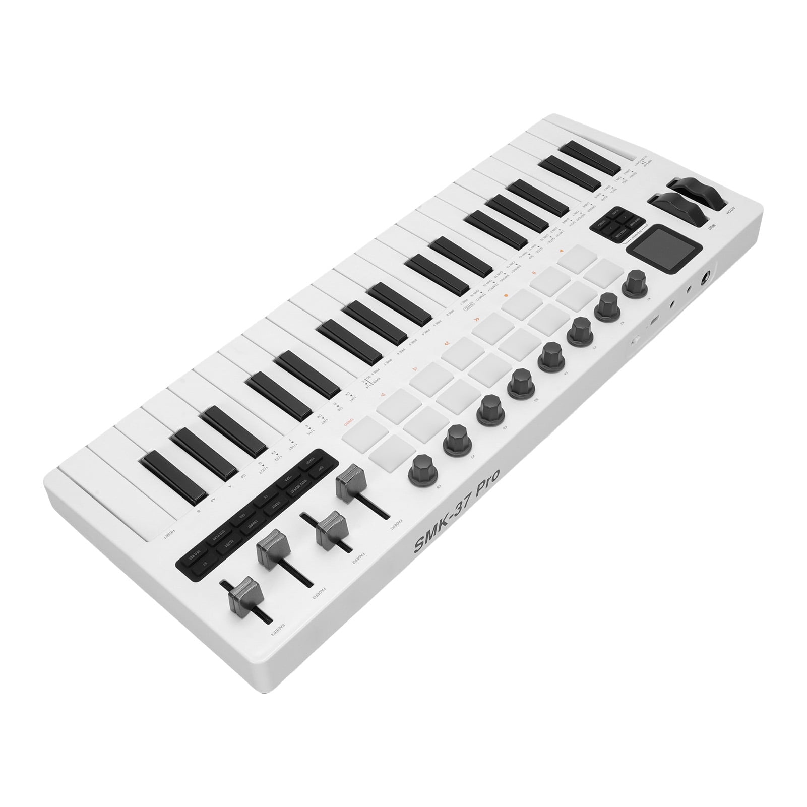 Music production controller Midi M- MIDI Keyboard 37-Key with Velocity Sensitivity 16 RGB Backlit Drum Pads 8 Knobs 4 Faders Synthesizer Engine for Music Production
