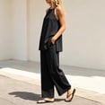 thumbnail image 6 of Zynoxe Two Piece Sets for Women Trendy Halter Neck Backless Camisole Top Wide Leg Pants Suit Comfy Breathable Cotton Linen Lounge Set Summer Versatile Solid Color Vacation Outfits M, 6 of 8