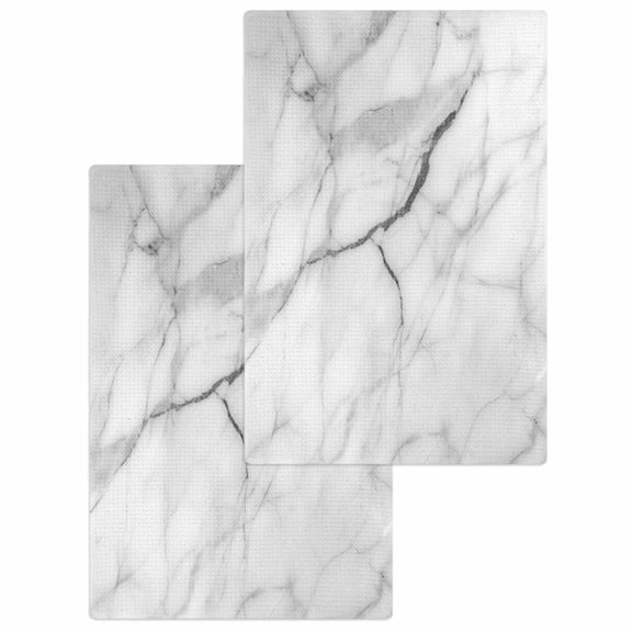 White Marble Kitchen Dish Towels for Drying Dishes Set of 2, Modern Geometric Abstract Minimalist Crack Waffle Weave Microfiber Hand Tea Bathroom Towels Quick Dry & Absorbent Towel 15.7x23.6