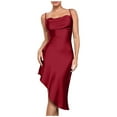 thumbnail image 3 of Ahuyic Womens Summer Casual Dress,Womens Plus Size Dress,Womens Solid Color Slim Fitting Camisole Elegant Dress Dress,Red,XS, 3 of 5