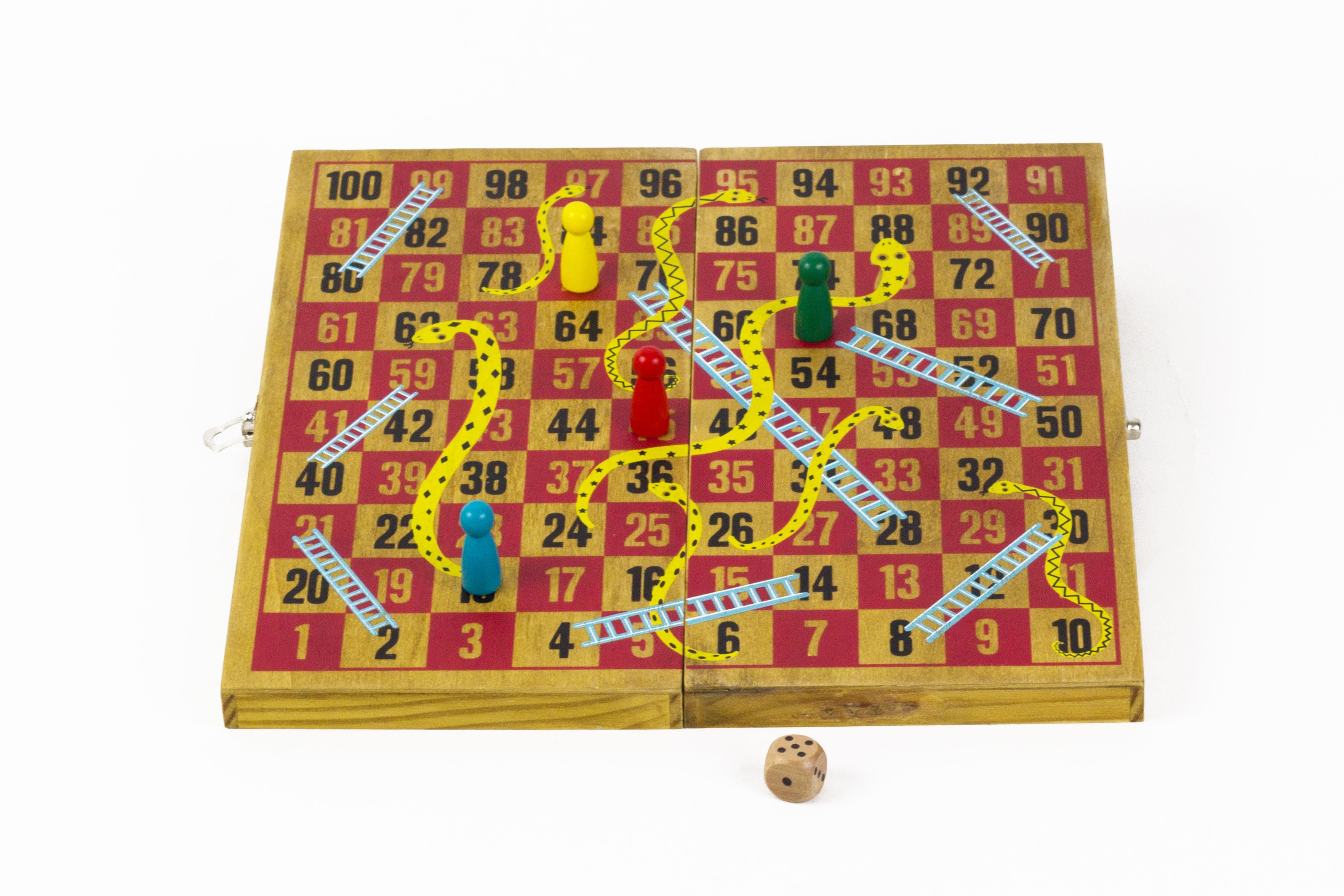 10" Wooden Snakes and Ladders Classic Kids Family Board Games Toys Gifts 