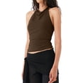 thumbnail image 2 of Women'S Casual Halter Neck Draped Front Open Back Tank Top Brown M, 2 of 8