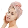 thumbnail image 1 of Paquete de 2 toallas para el pelo LANNMXG toalla de microfibra gorro de baño rosa, 1 of 4