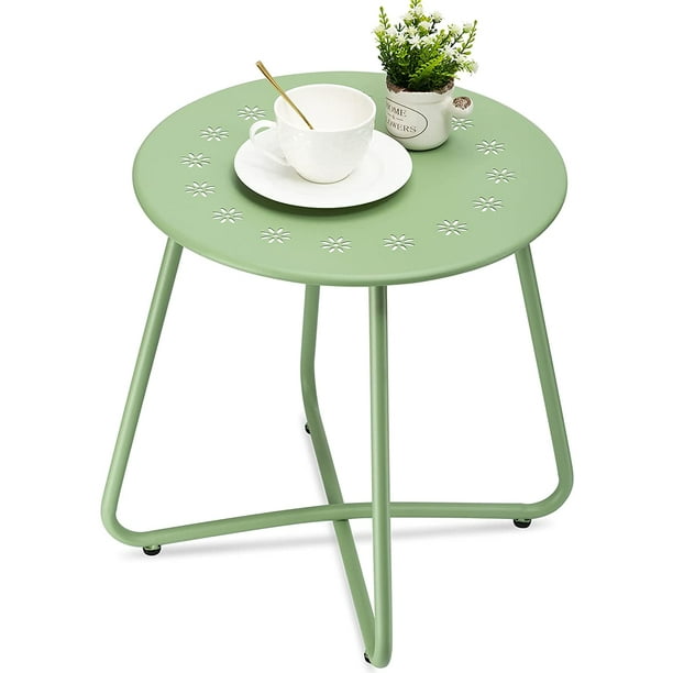 Danpinera Outdoor Side Tables Weather Resistant Steel Patio Table Small Round End Metal With Flower Cut Outs For Yard Balcony Garden Green Com Danpinera Outdoor Side Tables Weather, Patio Side Table Metal Round